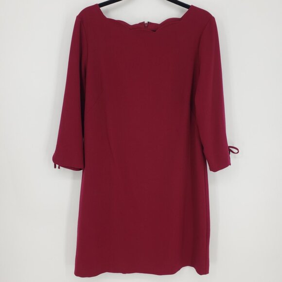 Talbots Scallop Trim Shift Dress 14P Bow Sleeves Crepe Cranberry Red - Picture 1 of 8